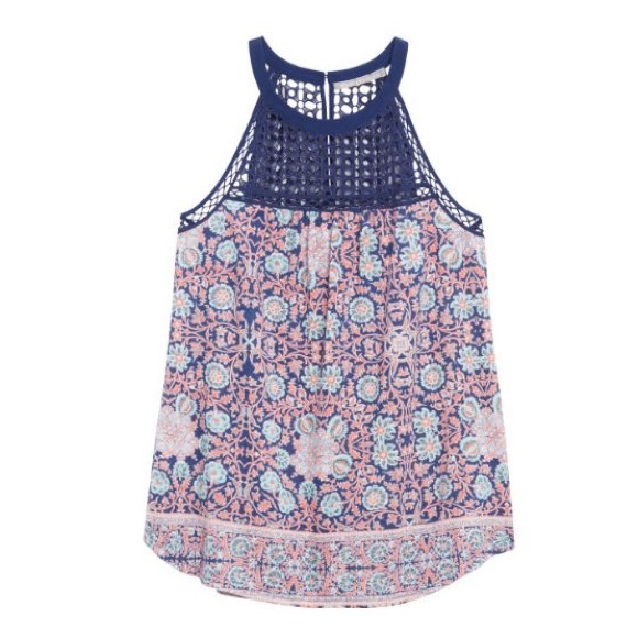 Daniel Rainn Rauly Crochet Haltertop Blouse Navy Blue Floral 100% Cotton M - Picture 1 of 7